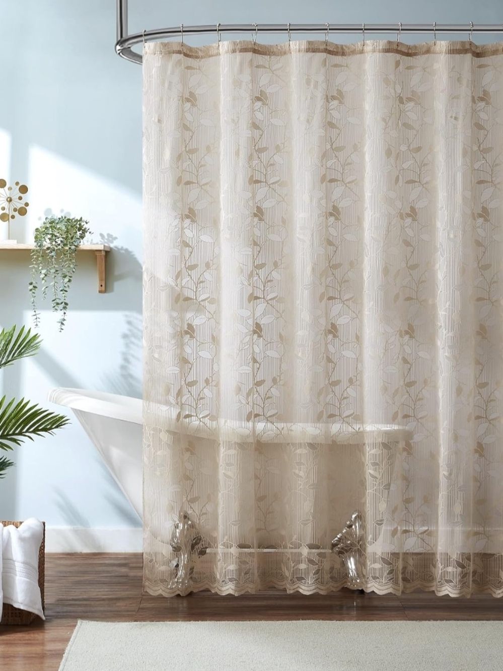 Sheer Brown Leaf Shower Curtain with Rustic Leaves Pattern 72 x 72 Farmhouse